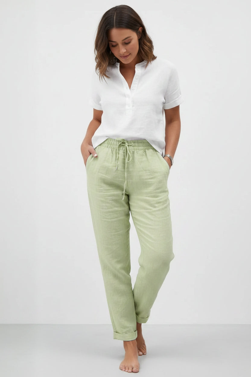Pantalon fluide femme coton lin vert Mugamiz Paris