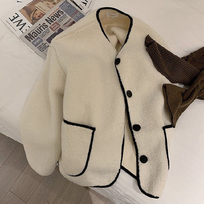 Élodie | Manteau en laine d’agneau col rond khaki