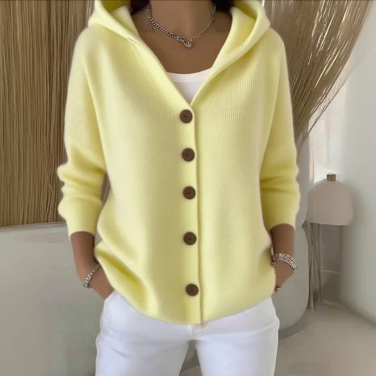 Camille | Gilet à capuche boutonné esprit automne-hiver