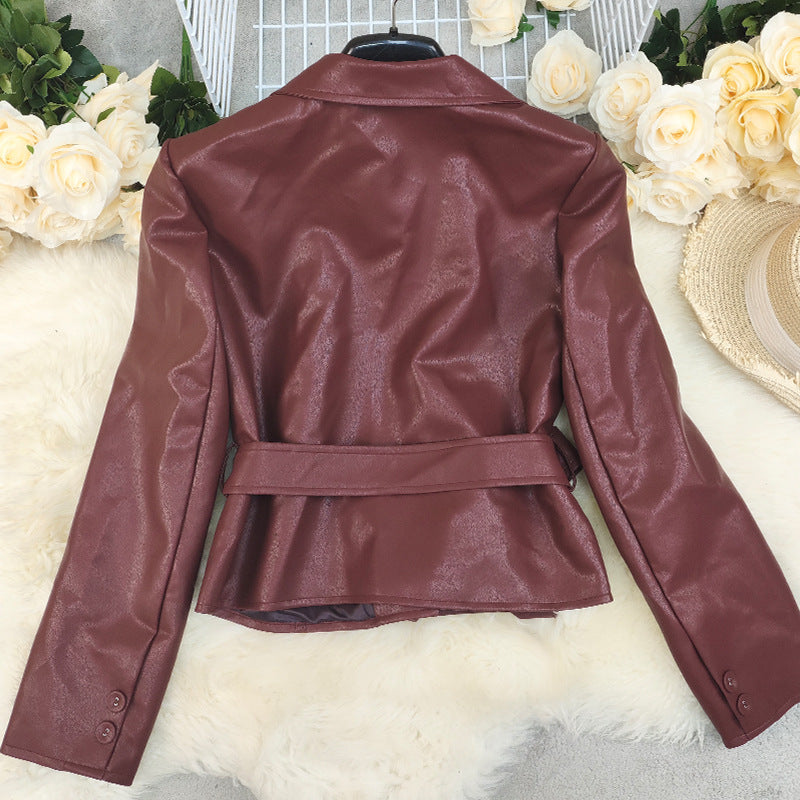 Women's Solid Color Long Sleeve Lace-up Small Suit Jacket