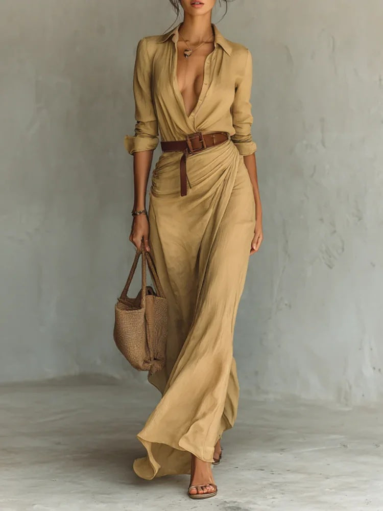 Éloane | Robe chemise asymétrique à ceinture