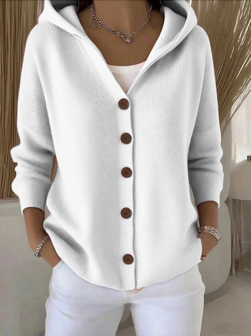 Camille | Gilet à capuche boutonné esprit automne-hiver