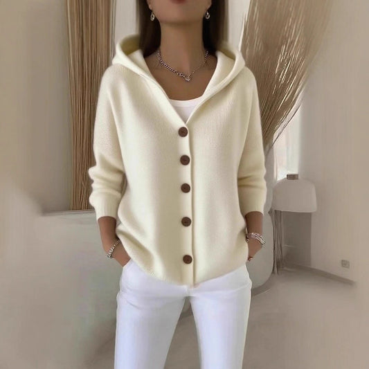 Camille | Gilet à capuche boutonné esprit automne-hiver