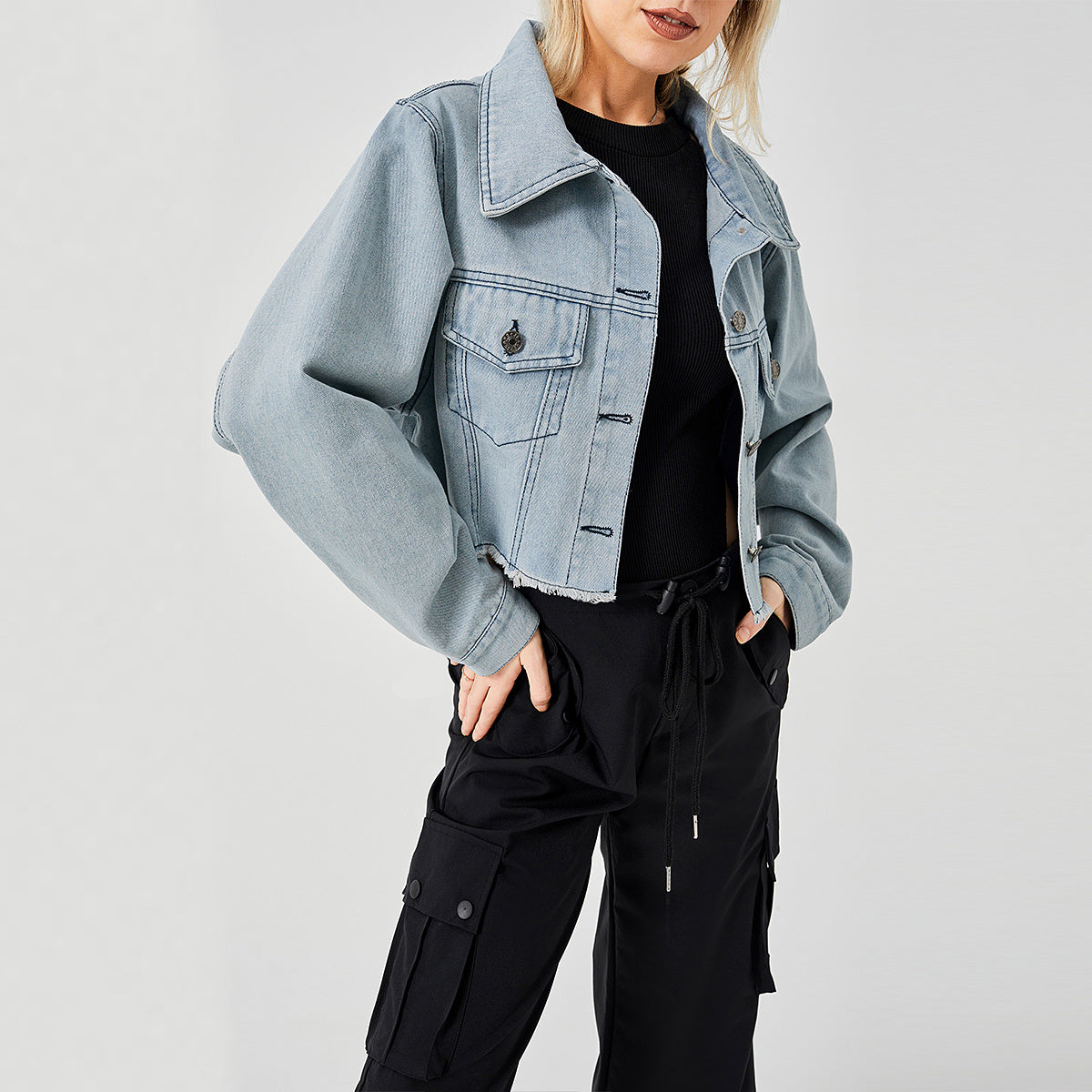 Camille | Veste en jean rétro, coupe ample — Charme décontracté