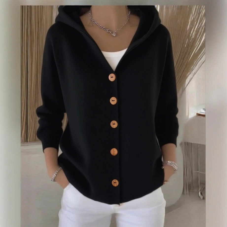 Camille | Gilet à capuche boutonné esprit automne-hiver
