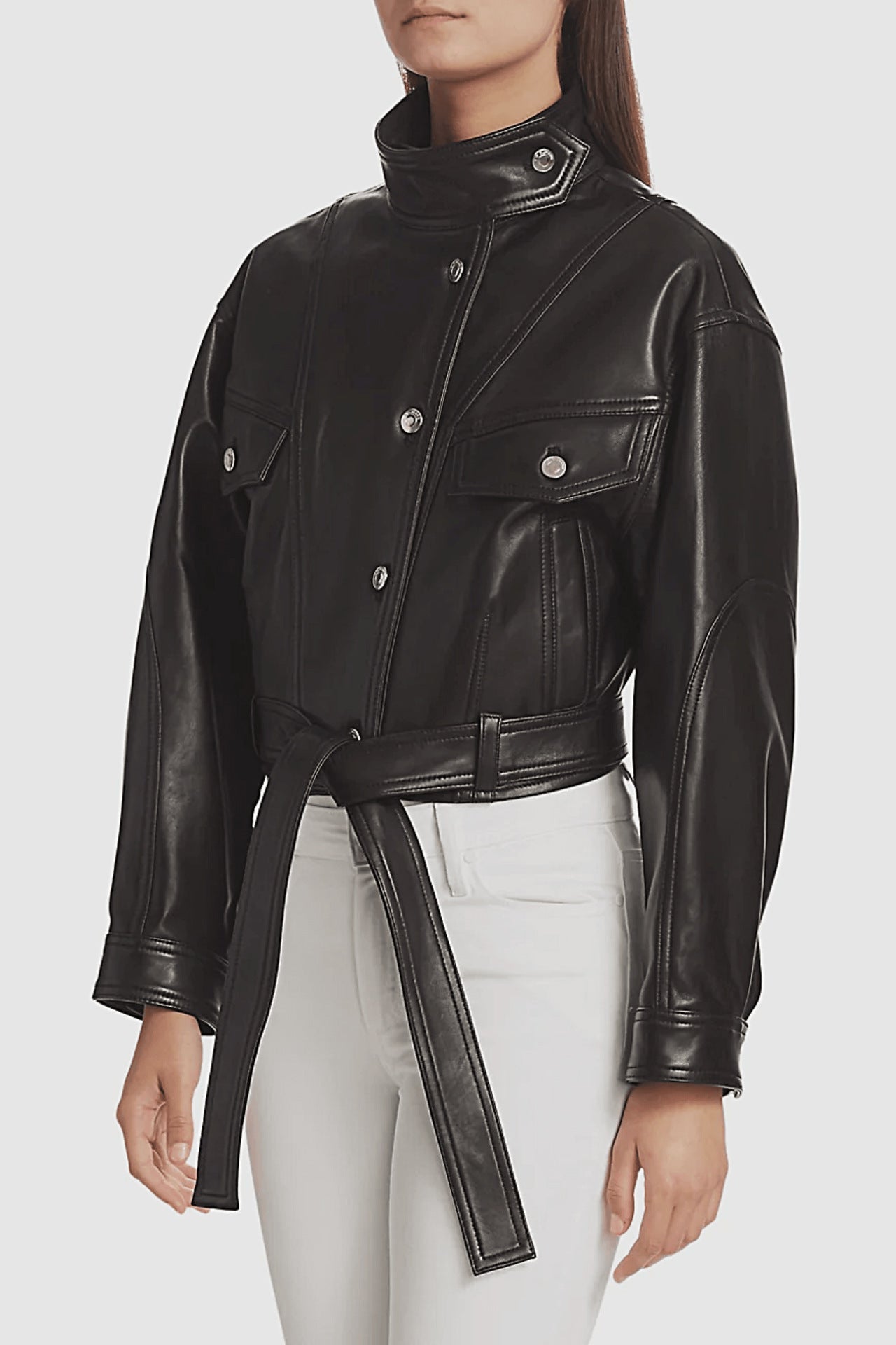 Sofia | Veste en jean ceinturée en cuir & laine
