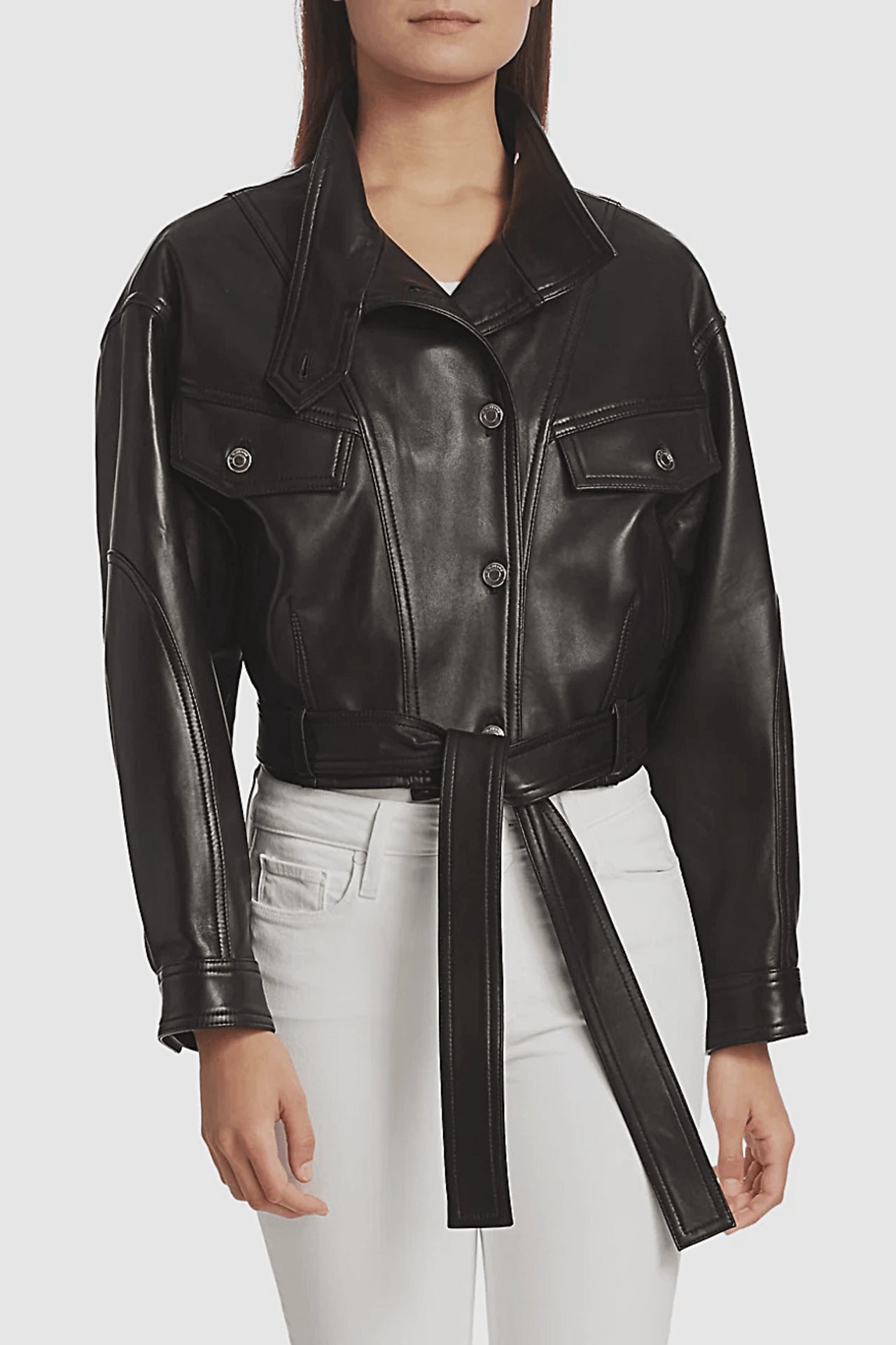 Sofia | Veste en jean ceinturée en cuir & laine