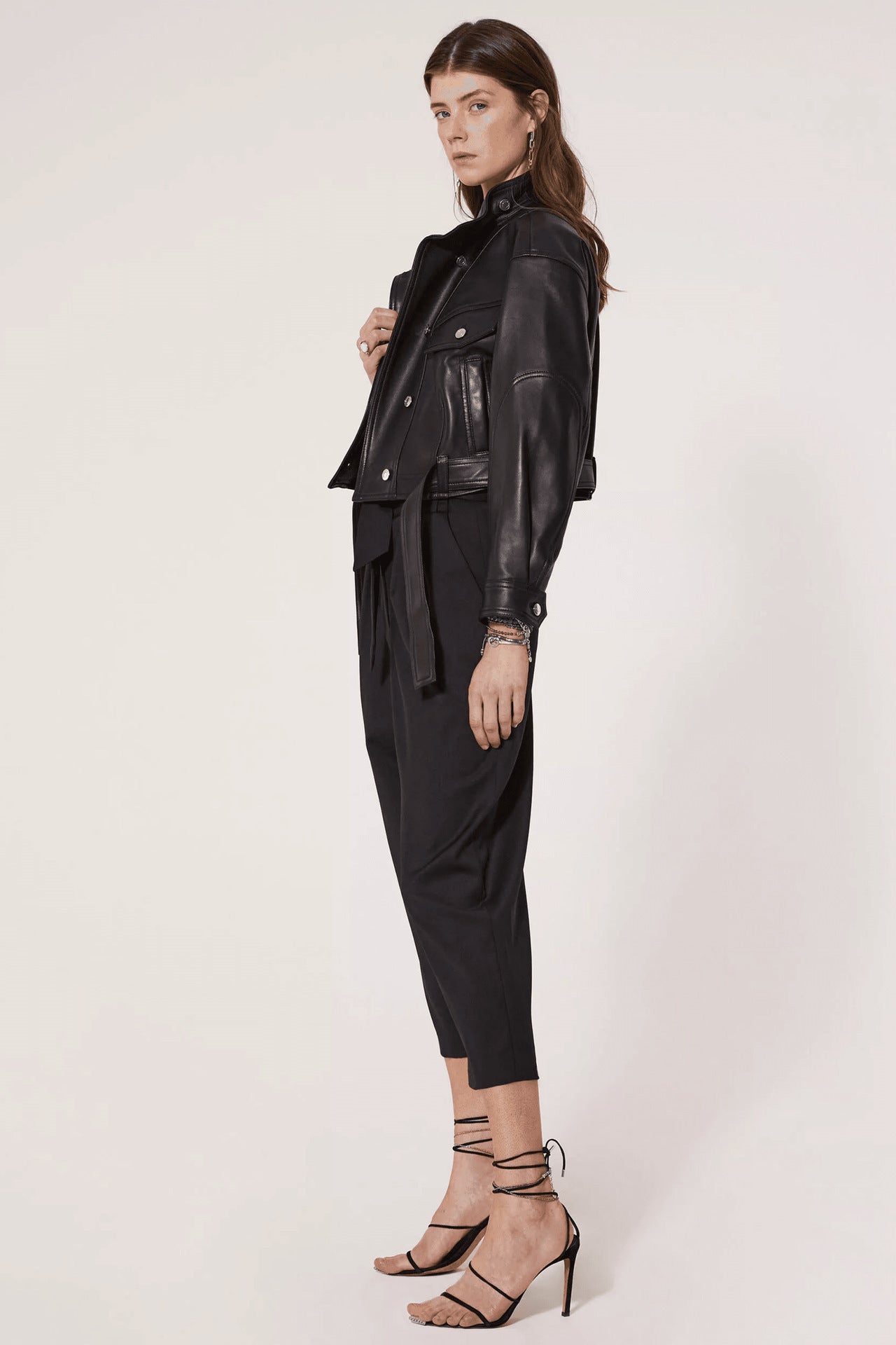 Sofia | Veste en jean ceinturée en cuir & laine