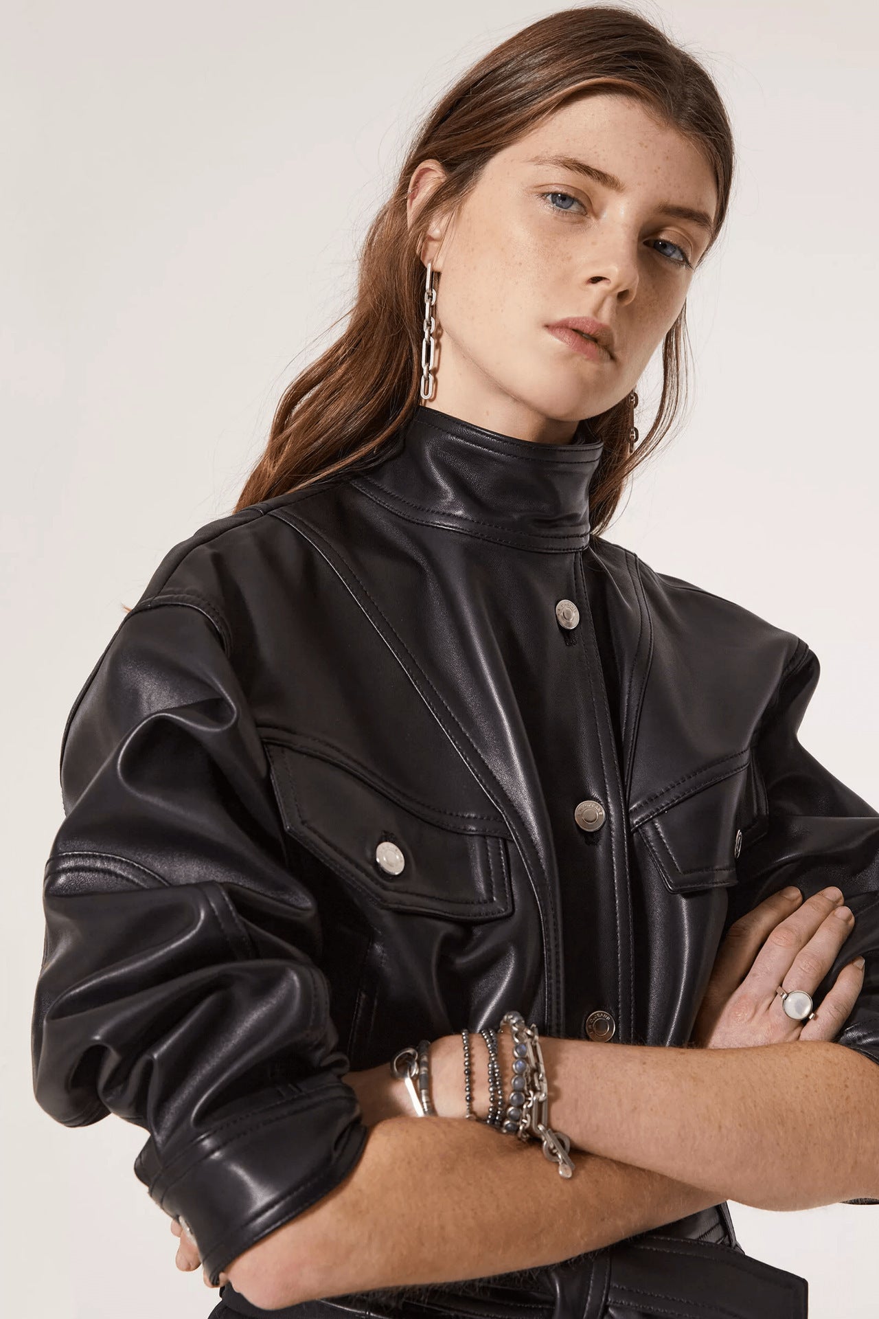 Sofia | Veste en jean ceinturée en cuir & laine