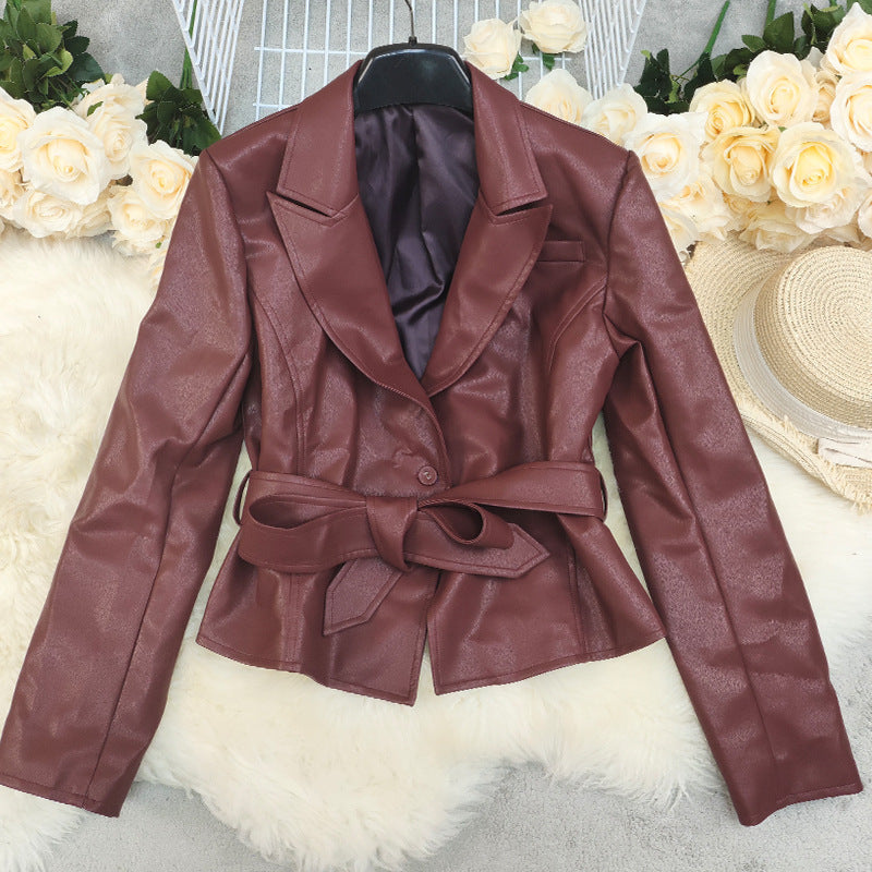Women's Solid Color Long Sleeve Lace-up Small Suit Jacket