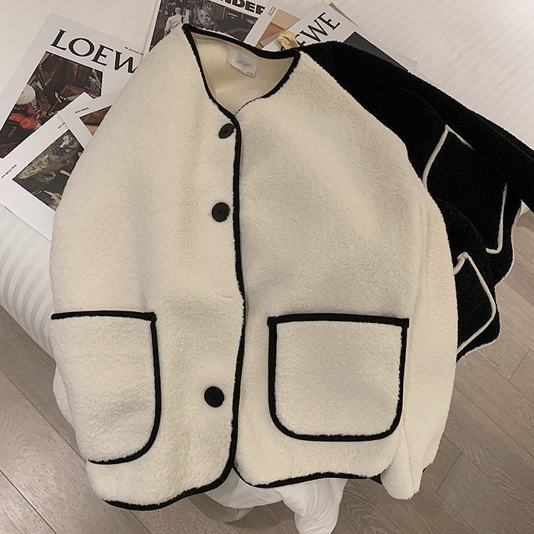 Élodie | Manteau en laine d’agneau col rond khaki