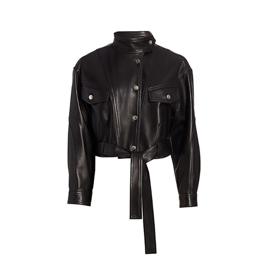 Sofia | Veste en jean ceinturée en cuir & laine