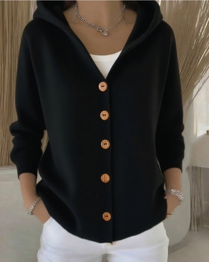 Camille | Gilet à capuche boutonné esprit automne-hiver