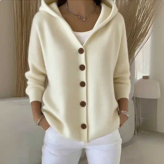 Camille | Gilet à capuche boutonné esprit automne-hiver