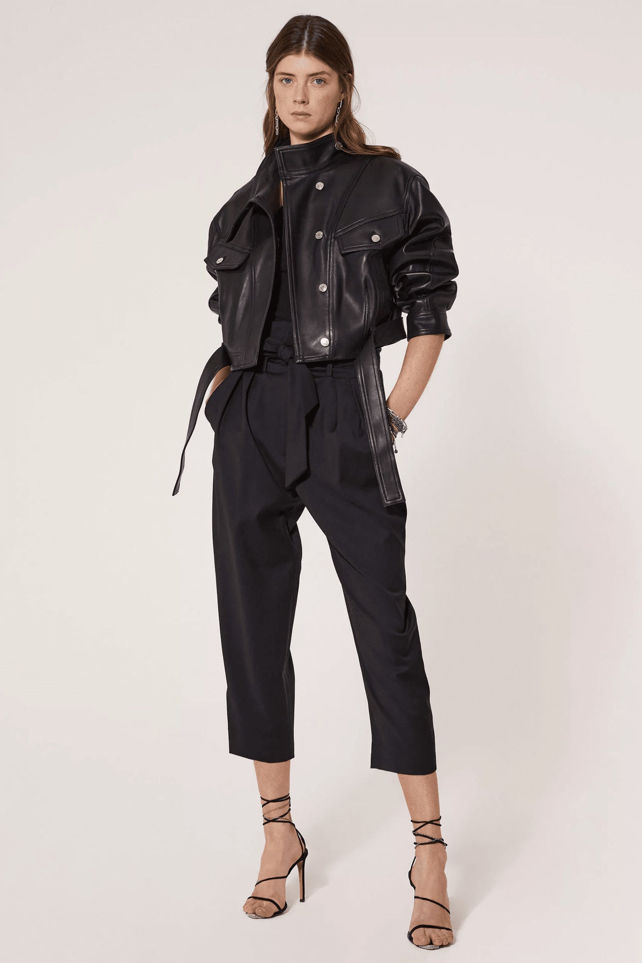 Sofia | Veste en jean ceinturée en cuir & laine