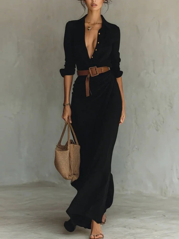 Éloane | Robe chemise asymétrique à ceinture