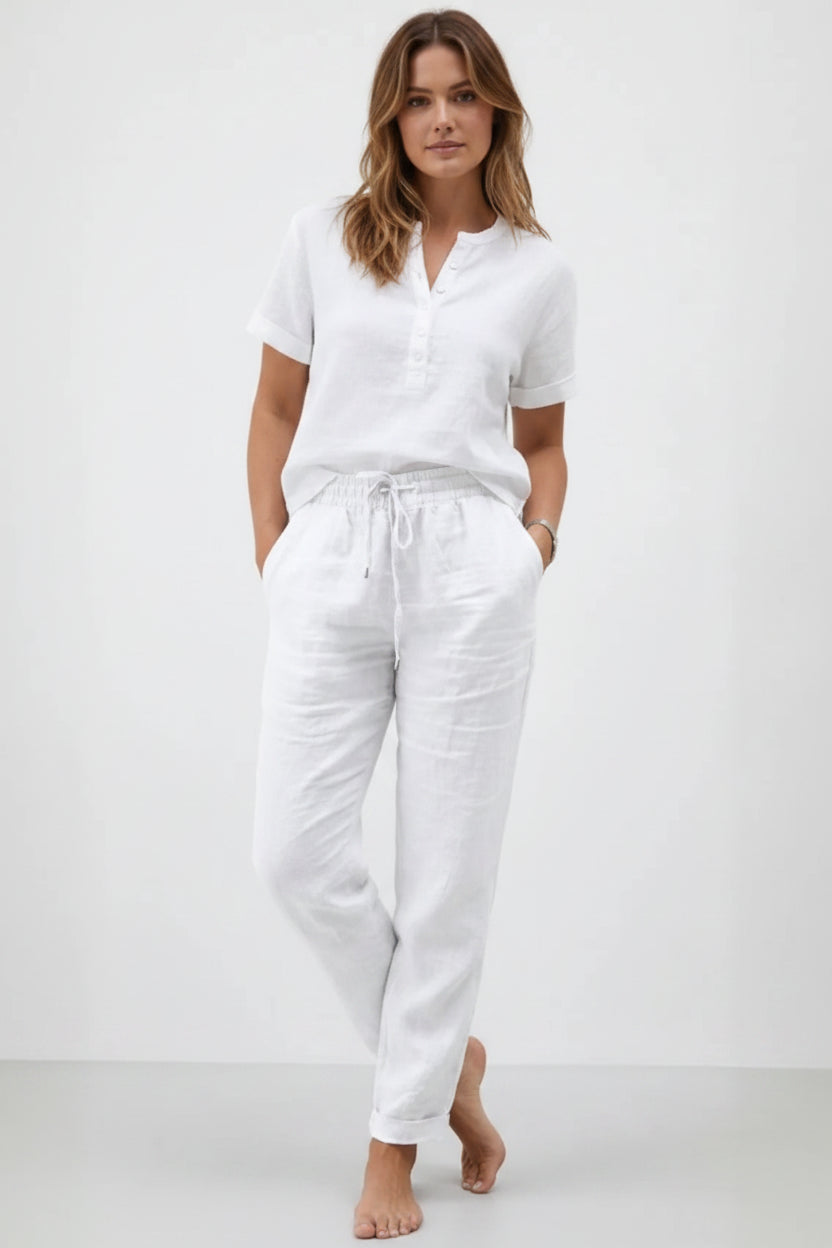 Pantalon fluide femme coton lin blanc Mugamiz Paris