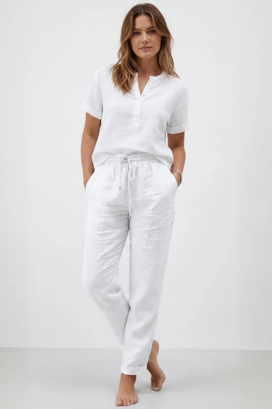Pantalon fluide femme coton lin blanc Mugamiz Paris