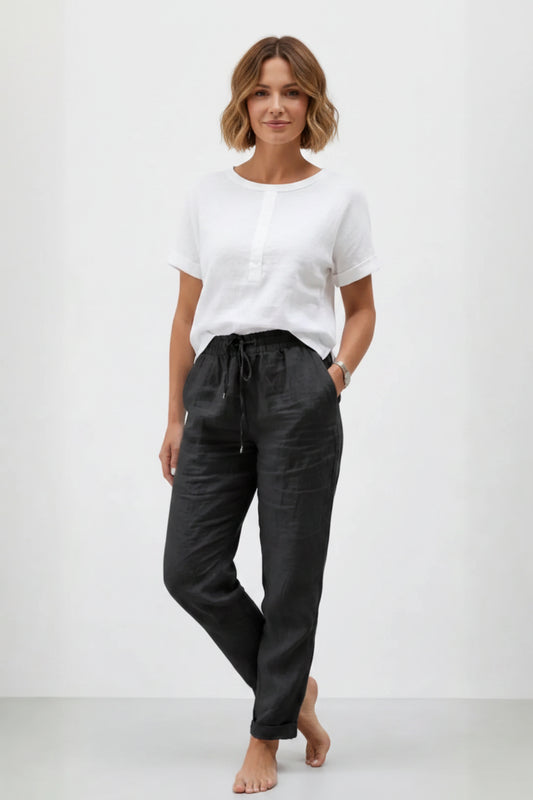 Pantalon fluide femme coton lin noir Mugamiz Paris